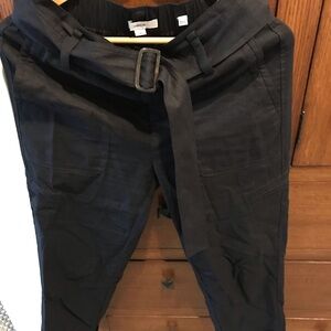 Vince Black Linen Straight Leg Pants with Belt